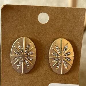 Gold Oval Earrings with Crystal Accents